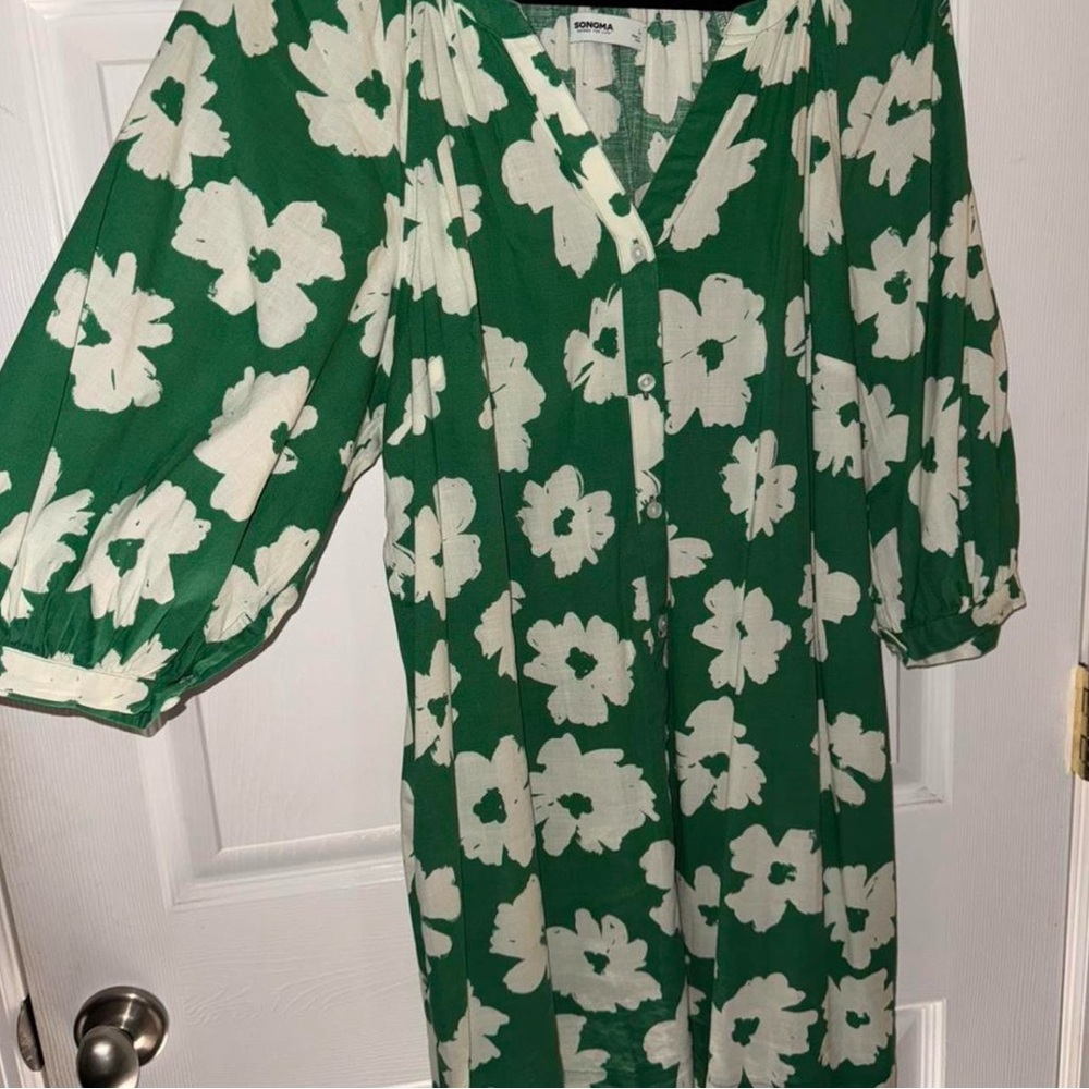 🌿 Sonoma Goods for Life Green Floral Button-Front Dress – Women’s Large - Picture 2 of 5